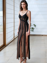 High-Split Patchwork Spaghetti Strap Dress - CHINASQUAD