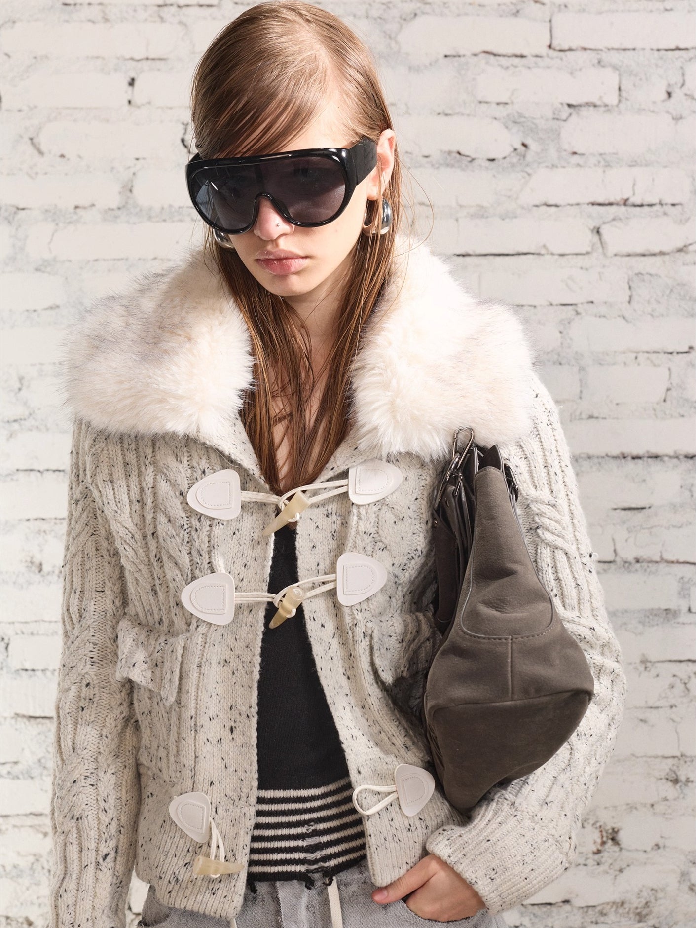 100% Wool Retro Cable-Knit Horn Button Jacket