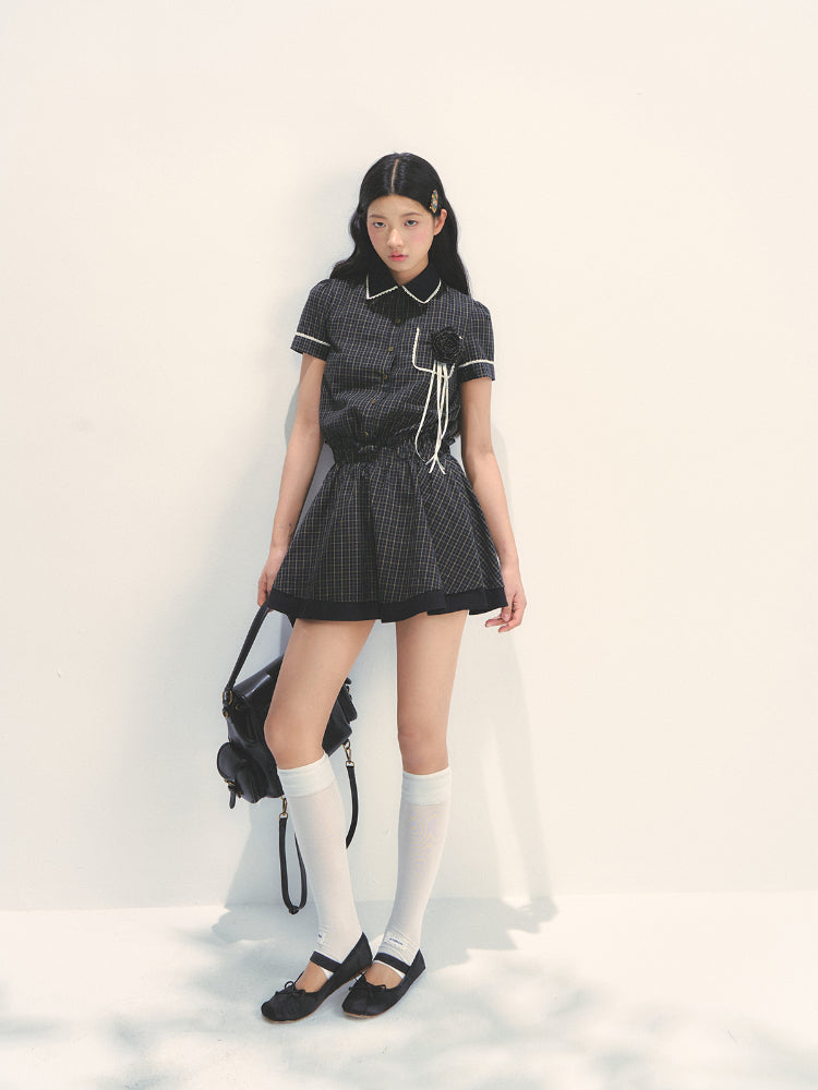 Bow Tie Plaid Dress - CHINASQUAD