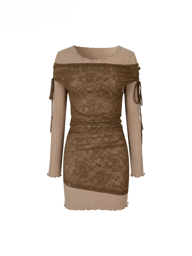 Two-Piece Look Contrast Color Lace Dress - CHINASQUAD
