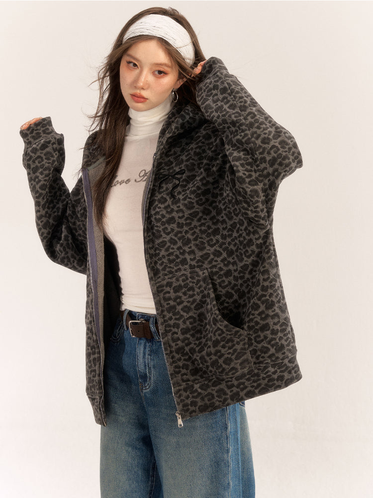 Brown & Gray Leopard Print Coat - CHINASQUAD