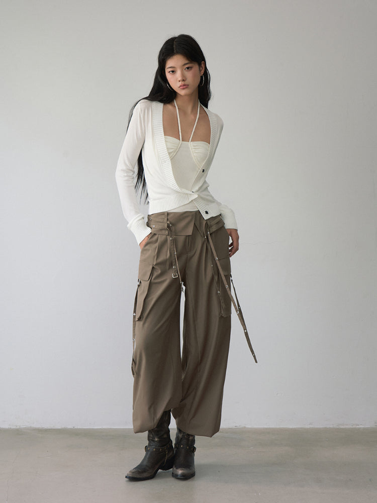 White Single-breasted Knitted Cardigan - CHINASQUAD