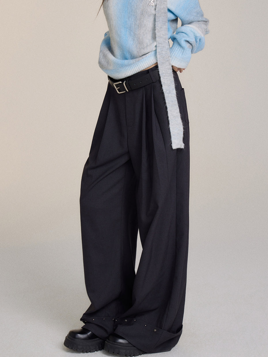 Cuffed Hem Studded Casual Pants - CHINASQUAD