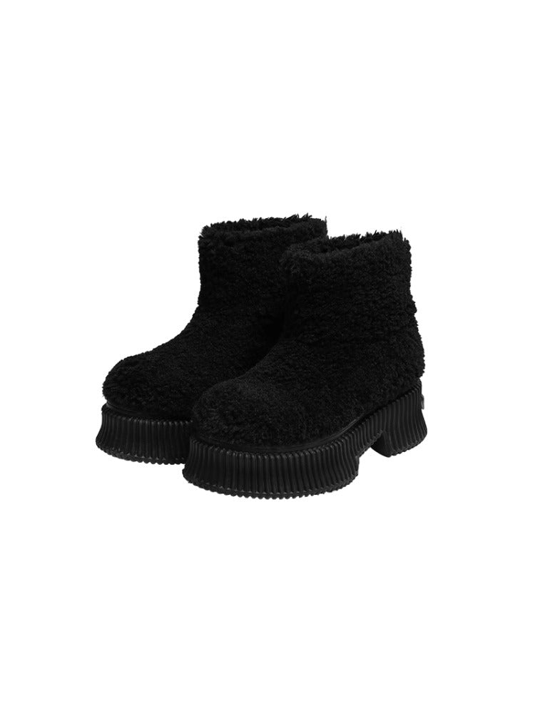 Platform Fleece Lambskin Ankle Boots - CHINASQUAD