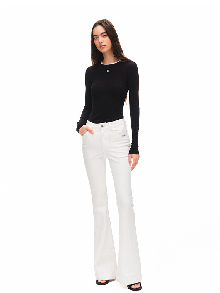Contrast-trim Regular-shoulder Long-Sleeve T-shirt - CHINASQUAD