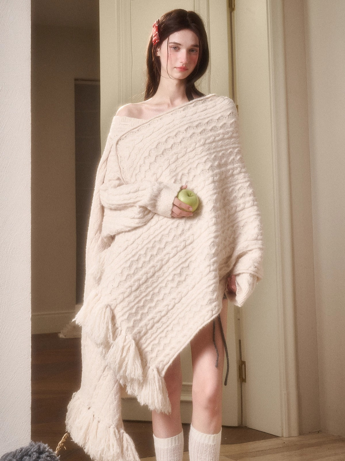 Celestial Wool Cable-Knit Shawl Scarf
