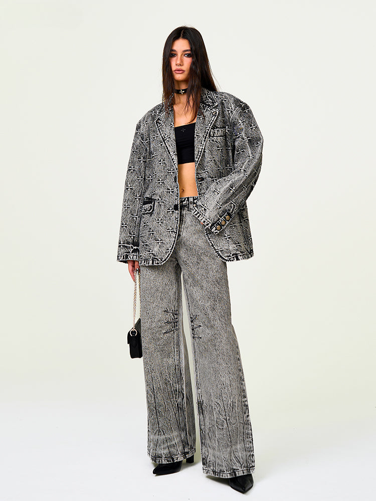 Compass Wild Studded Denim Blazer - CHINASQUAD