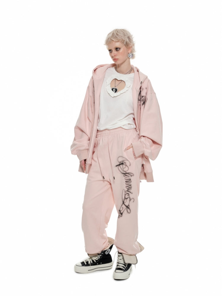 Letter Print Loose Elastic Cuffs Joggers - CHINASQUAD