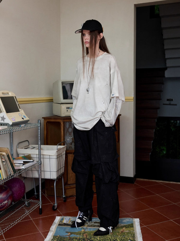 Embroidered Jacquard Multi-Pocket Cargo Pants