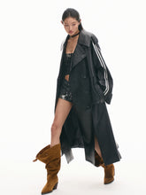 Textured Relaxed Fit Leather Trench Coat - CHINASQUAD