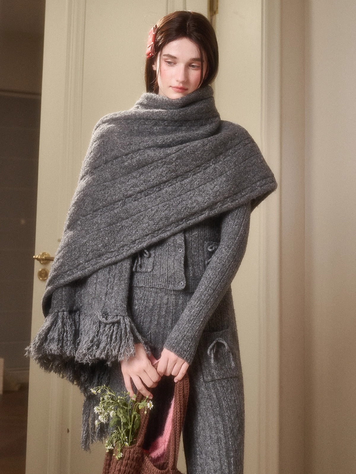 Celestial Wool Cable-Knit Shawl Scarf