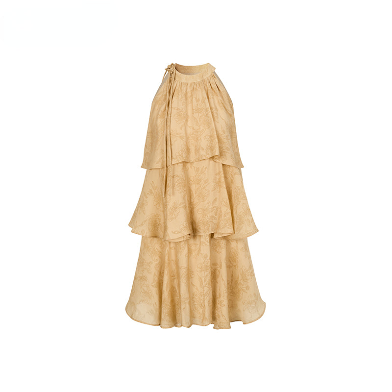 Mustard Yellow Halter Floral Dress - CHINASQUAD