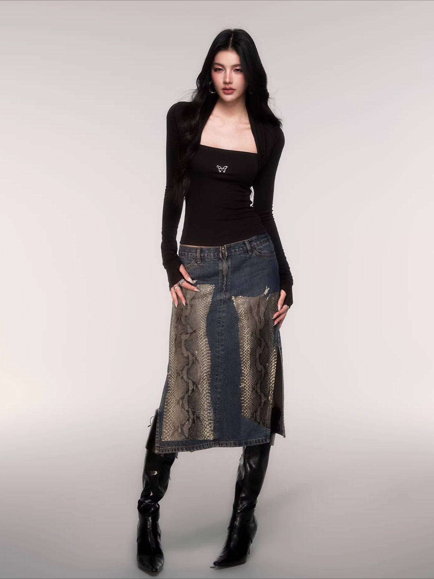 Sleeve-Detail Slim-Fit Knit Crewneck