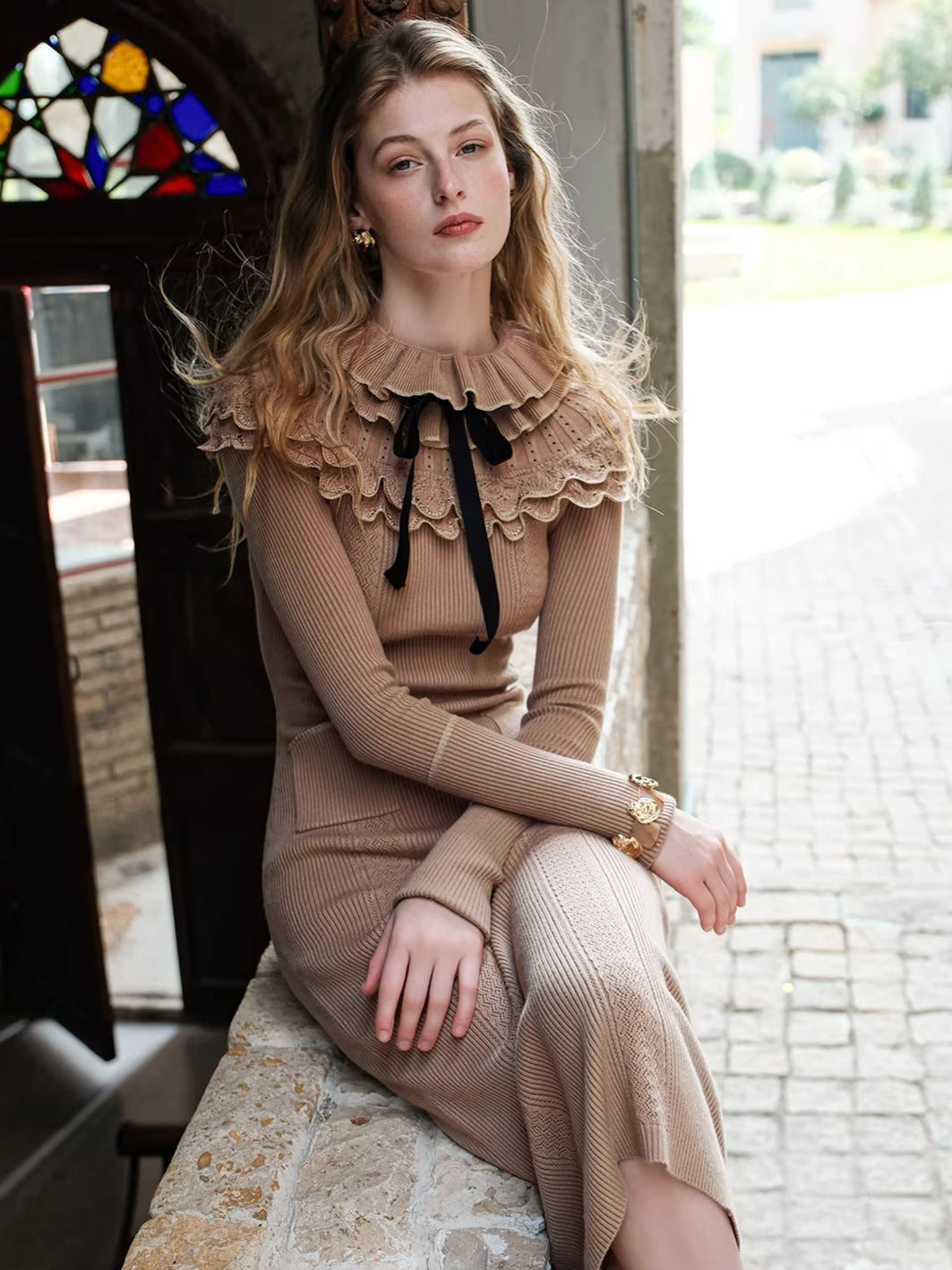 High-Neck Knit Maxi Dress