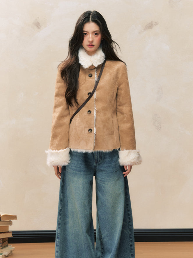 Khaki Shearling Fur-Lined Jacket - CHINASQUAD
