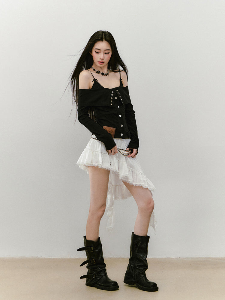 Collared Waist-fitted High-stretch Denim Jacket - CHINASQUAD