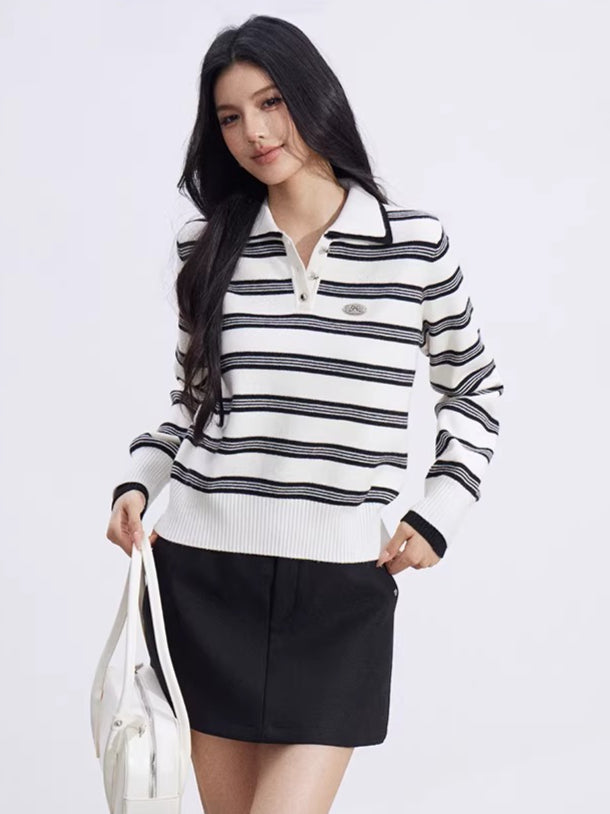 Collegiate Stripe Polo Knit Sweater