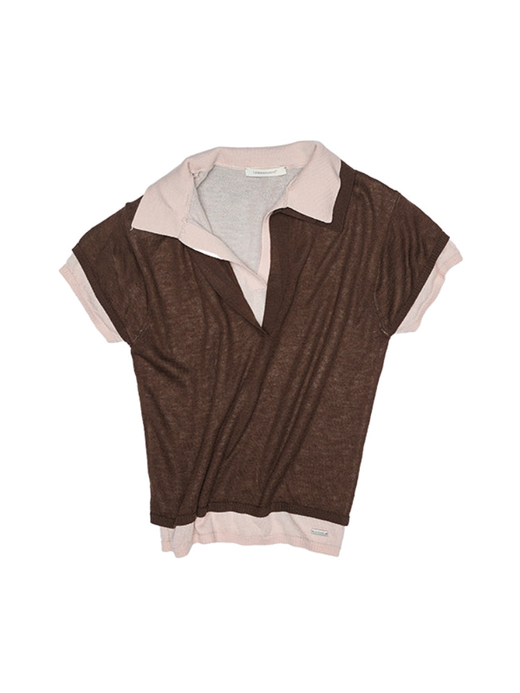 Color-Blocking Fake Two-piece Knit Polo Shirt - CHINASQUAD
