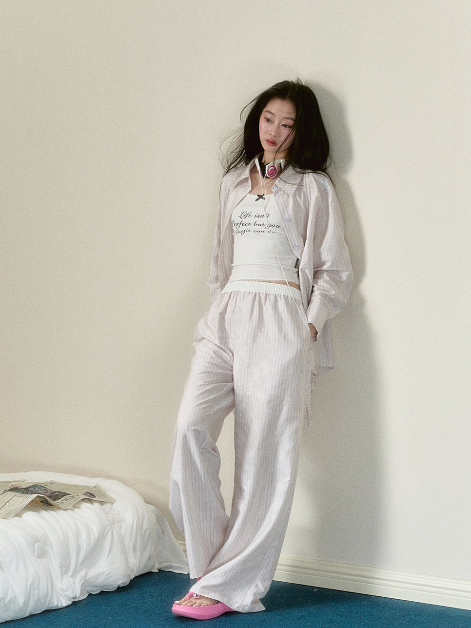 Pink Striped Wide-Leg Pants - CHINASQUAD