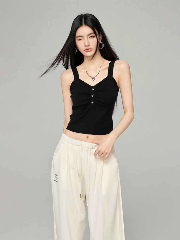 Star Print Slimming Wide Shoulder Strap Knit Vest - CHINASQUAD