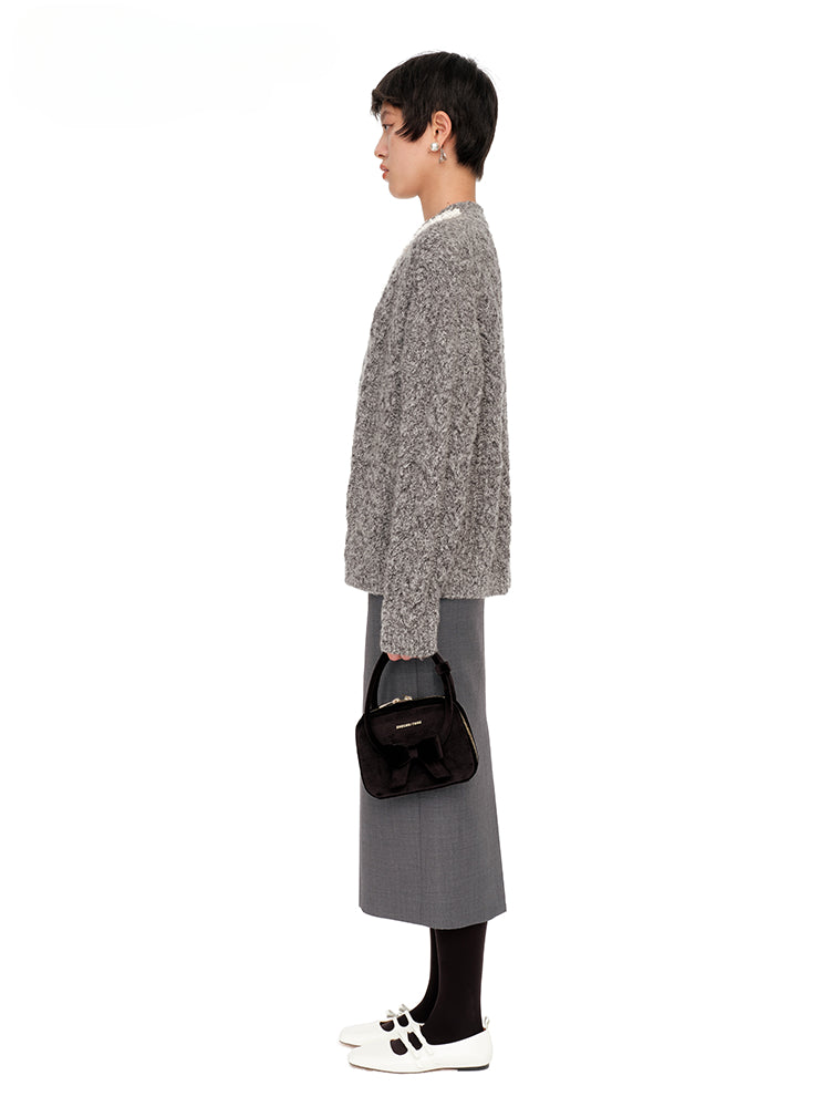 Gray & Brown V-Neck Cable Knit Pullover - CHINASQUAD