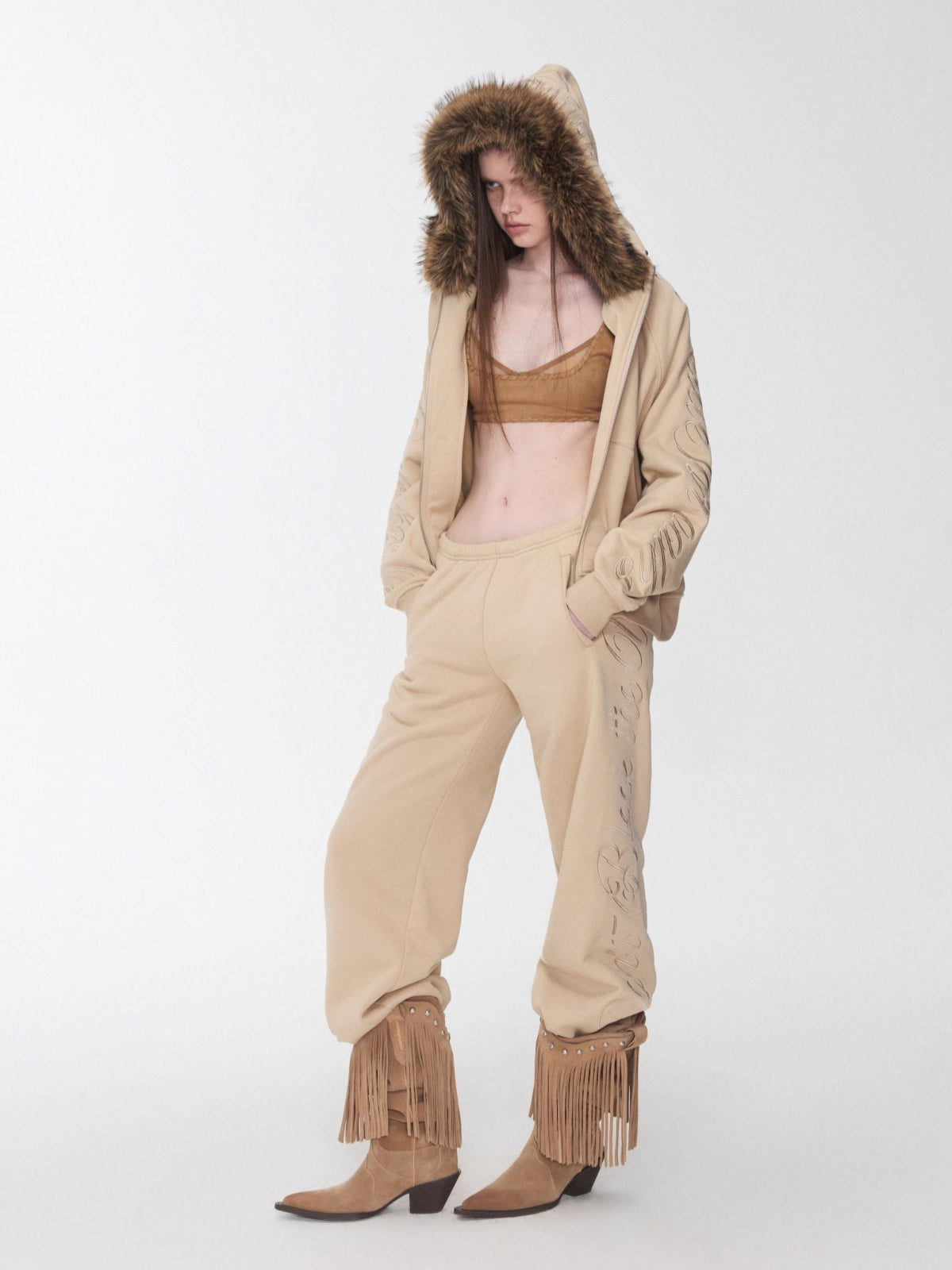 Faux-Fur Sweatshirt & Jogger Set