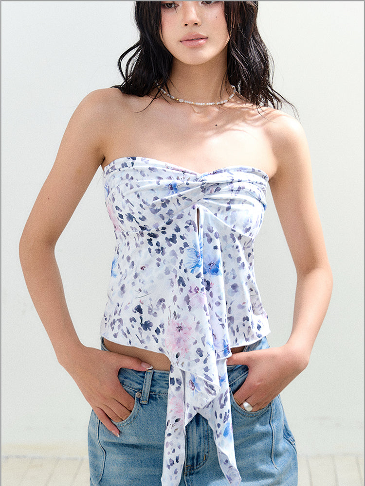 Knotted Asymmetric Hem Tube Blouse - CHINASQUAD