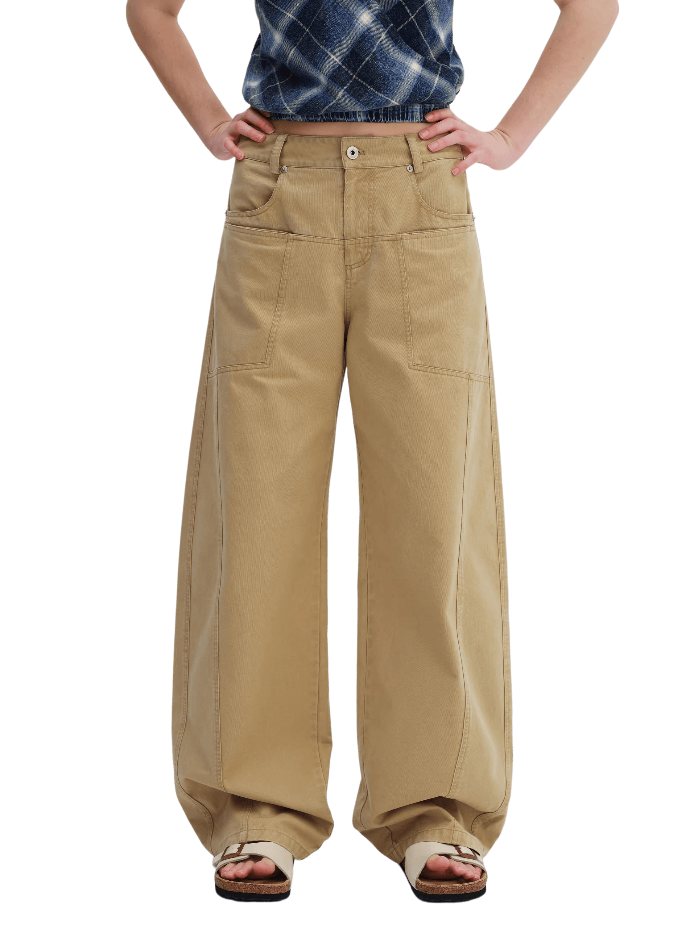 Utility Pocket Curved Wide-Leg Trousers
