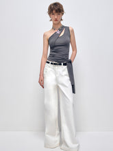 White Cotton Low Waist Wide Leg Jeans - CHINASQUAD