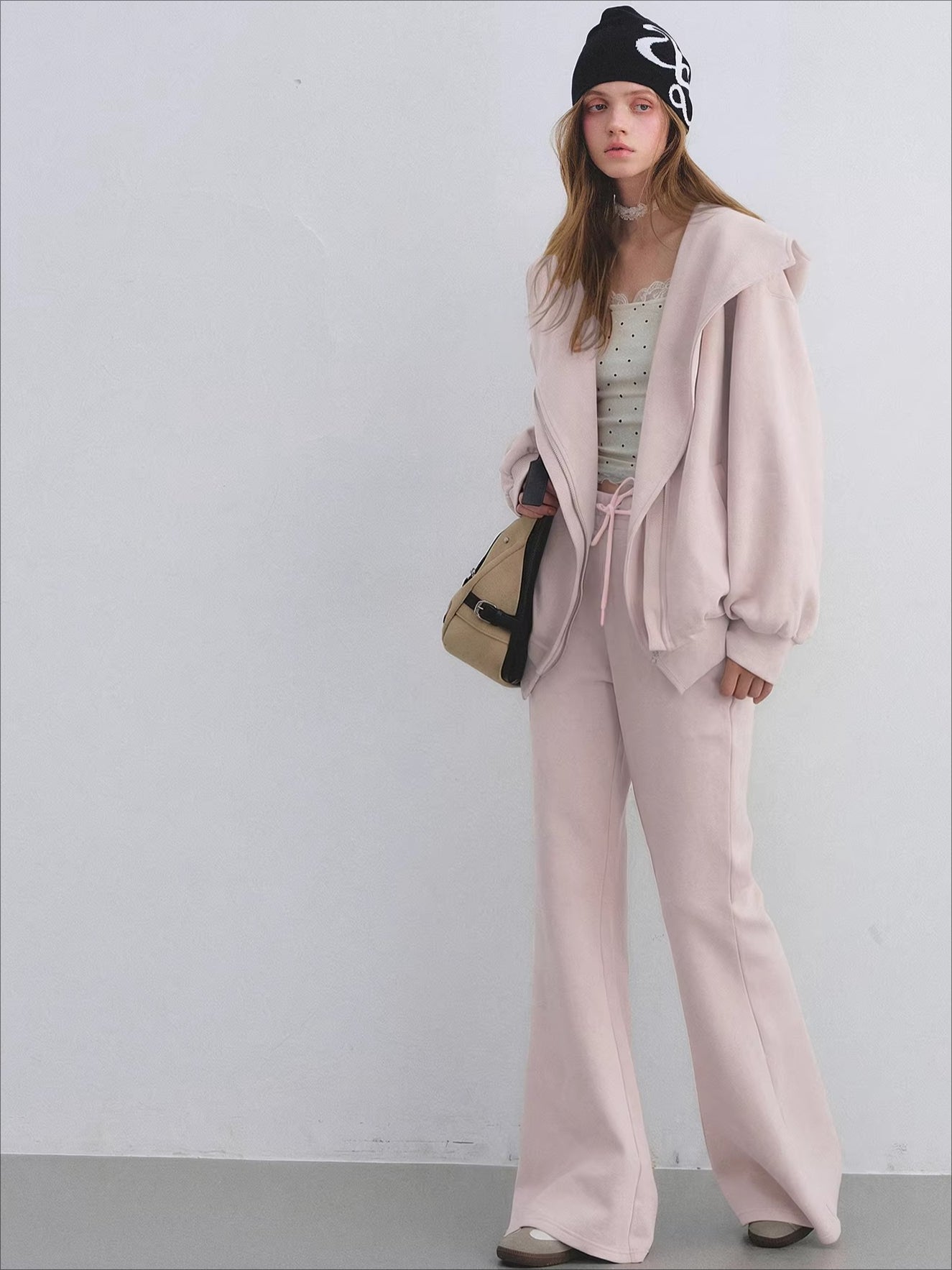 Hooded Zip-Up Sweatshirt & Flared Sweatpants Set