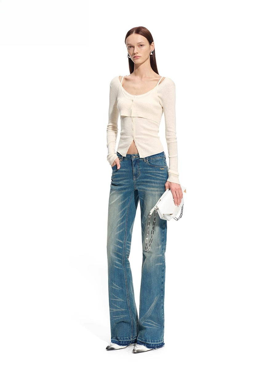 "Savanna Series" Plains Washed Denim Straight-Leg Jeans - CHINASQUAD