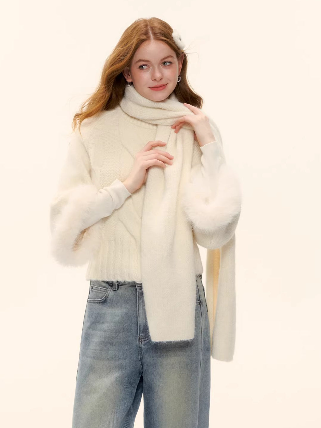 Wool-Blend Cable-Knit Batwing Scarf Sweater