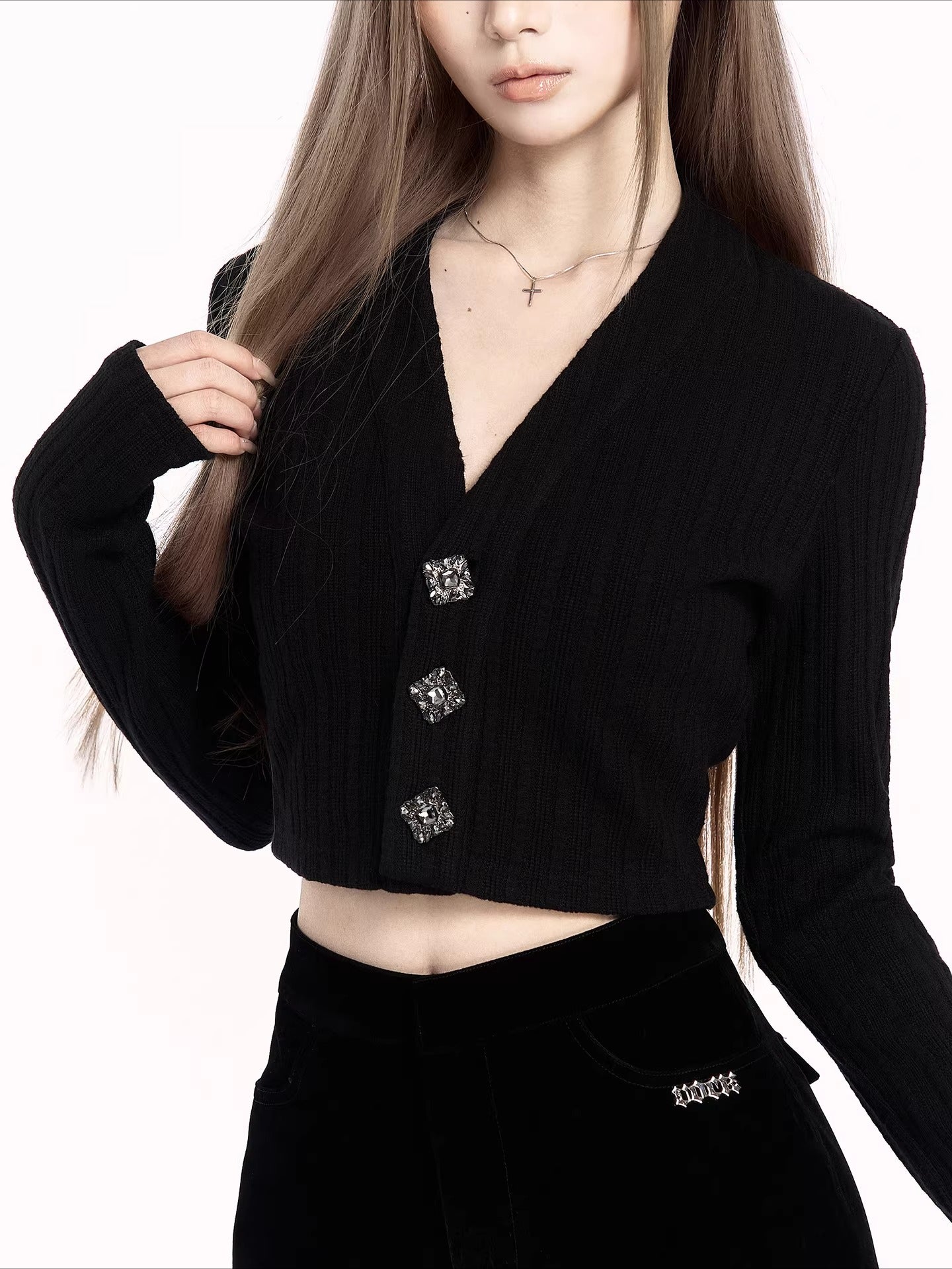 Crystal-Embellished V-Neck Knit Cardigan