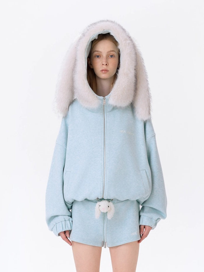 Detachable Plush Collar Hooded Jacket