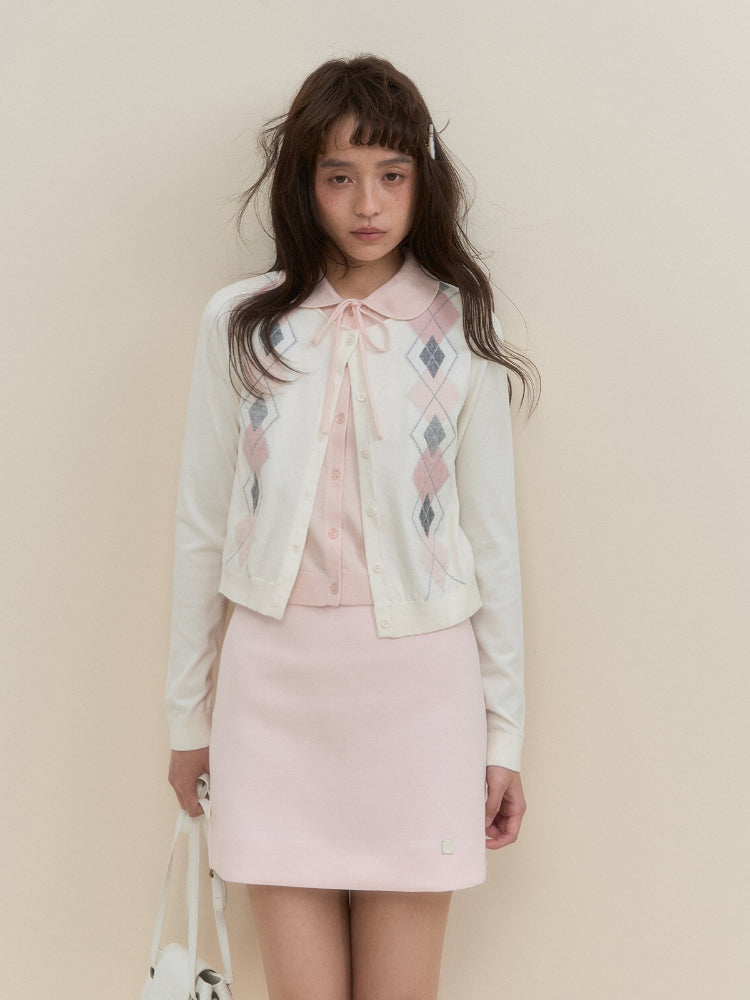 Faux Two-Piece Pink and White Argyle Knit - CHINASQUAD