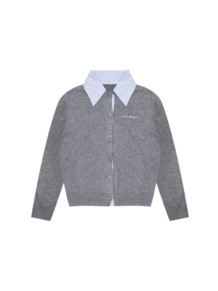 Stripe Patchwork Dark Grey Knitted Cardigan - CHINASQUAD