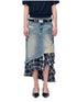 Irregular Denim Patchwork Plaid Fish Tail Skirt - CHINASQUAD