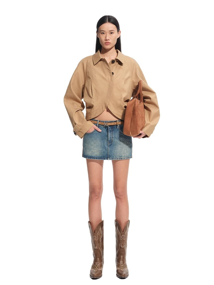 Twill Raglan Sleeve Overlap Placket Collar Jacket - CHINASQUAD