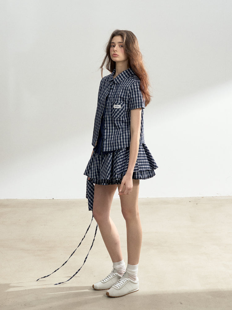 Blue Plaid College Style Tencel Cotton Shirt - CHINASQUAD