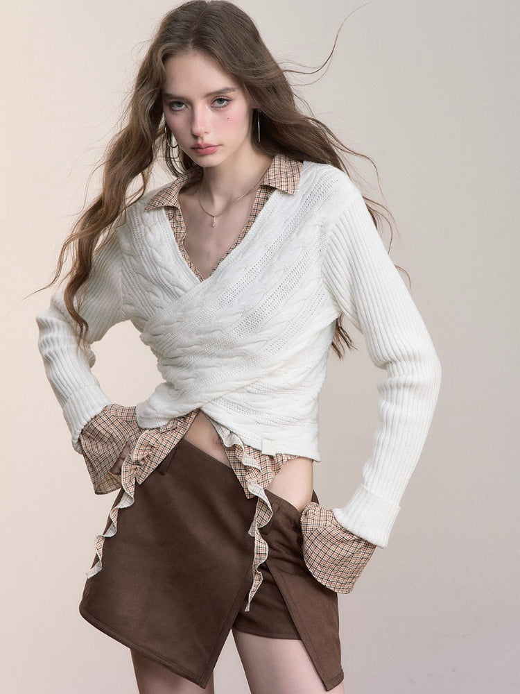 3D Cable Knit Cross Sweater
