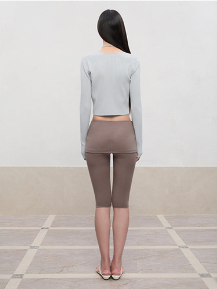 High Elastic Mid-Low Waist Five-Quarter Shorts