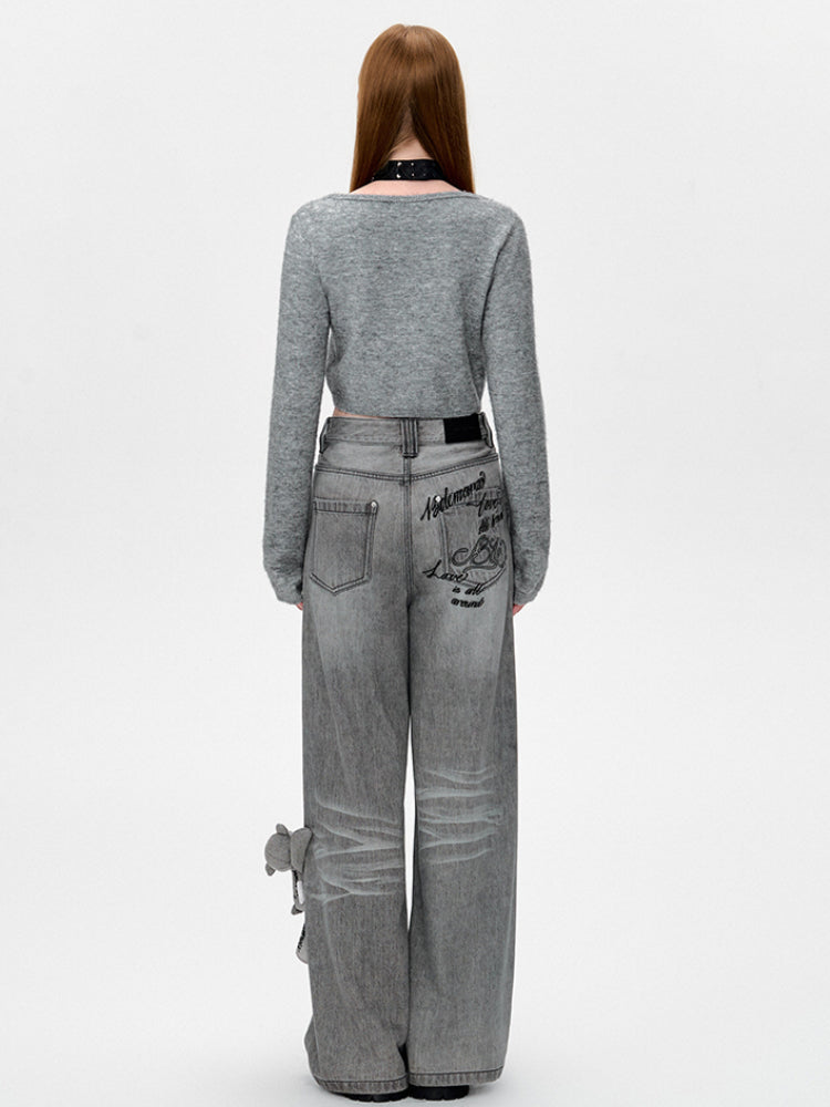 Handwritten Logo Pocket Straight Leg Jeans - CHINASQUAD