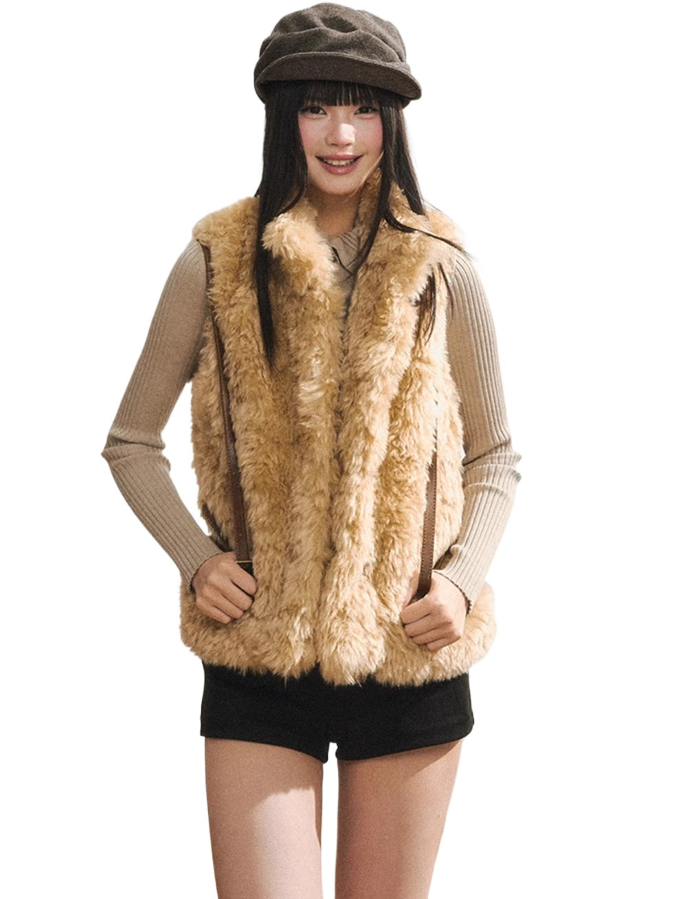 Khaki Eco Faux Fur Vest