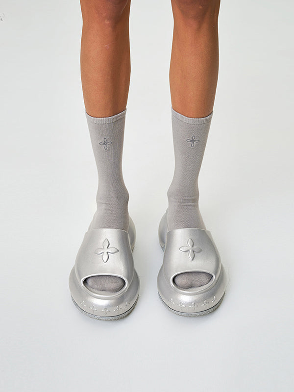 COMPASS WAVE Platform Bumper Sandals In Silver - CHINASQUAD