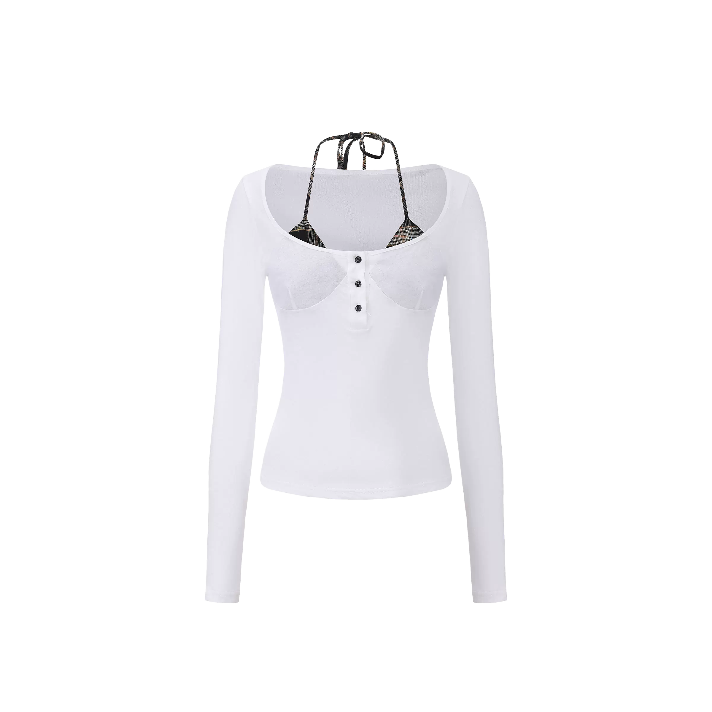 Washed Off-Shoulder Layered Long Sleeve Top