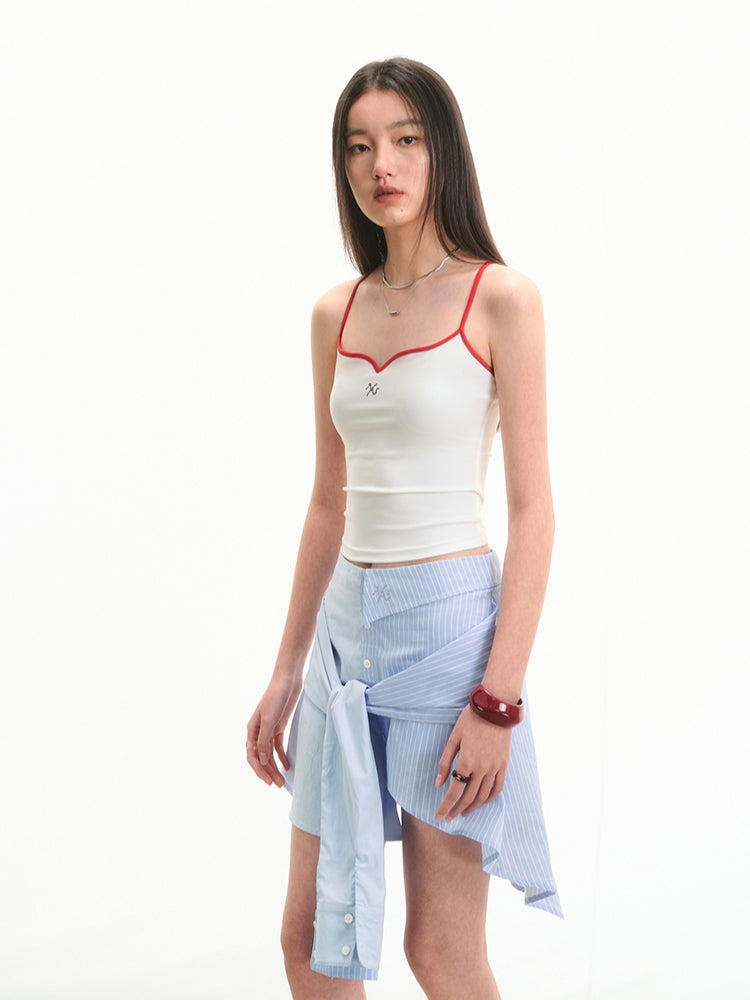 Pearl Rhinestone Color-block Strap Top - CHINASQUAD