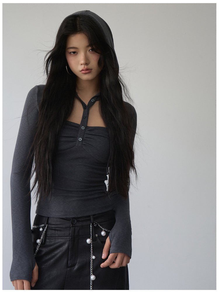Hooded Hollow-out Long-sleeved T-shirt - CHINASQUAD