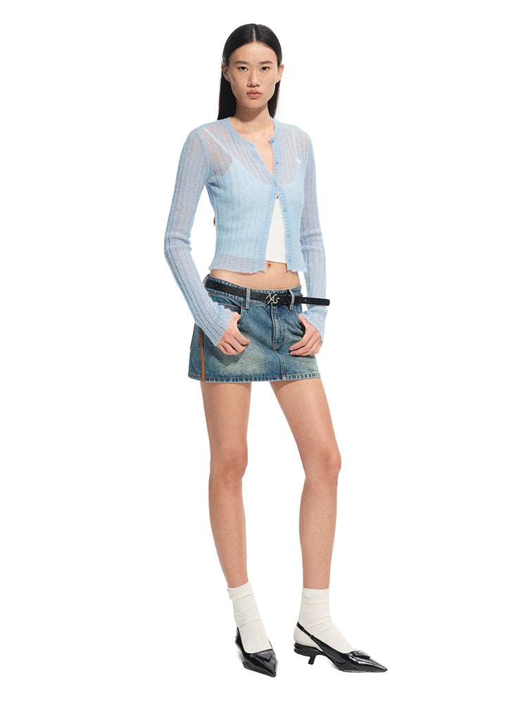 Alpaca Mohair Slim Fit Hollow-out Knit Blouse - CHINASQUAD