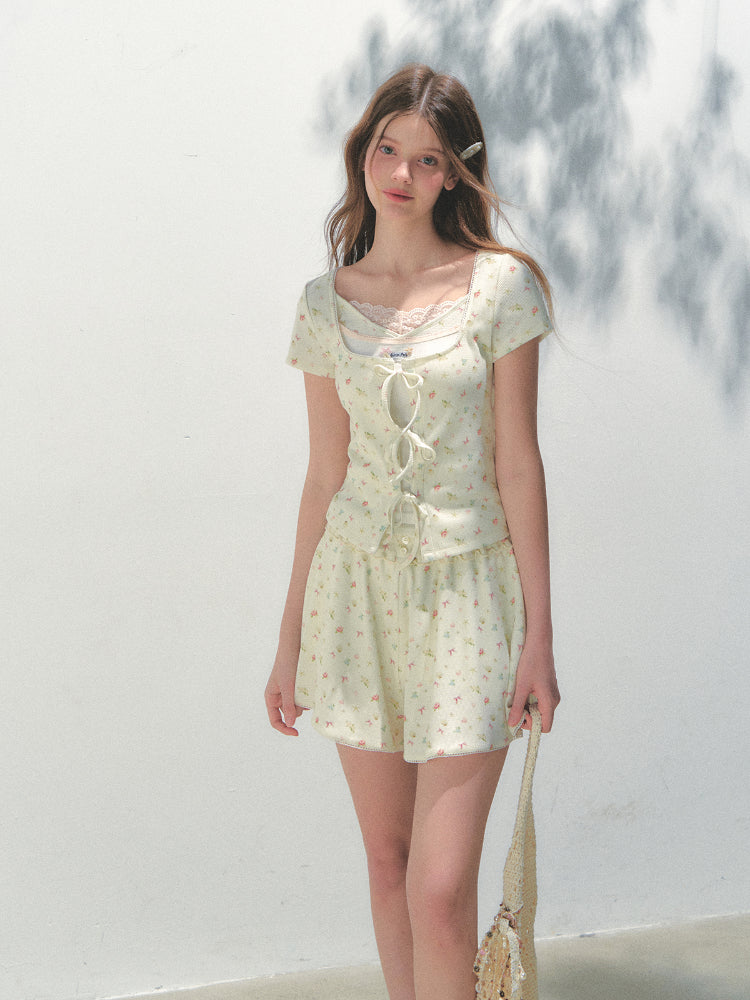 Sea Salt Flavor Printed Short-Sleeve Tie T-shirt & Skirt Set - CHINASQUAD