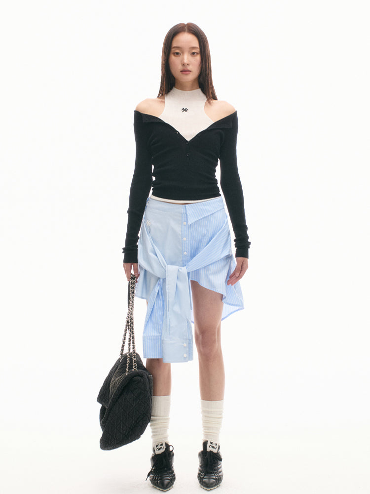 Reversible Buttoned Turtleneck Long-Sleeve Stretch Fitted Top - CHINASQUAD